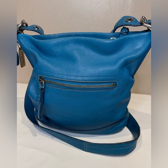 Coach Bleeker Slim Duffle Bag Blue Leather Tassel 2005 1415 Y2K - Picture 3 of 10